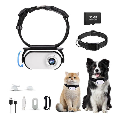 Action Camera 1080P HD Recorder Dog Collar Camera EIS Wide Angle with 32GB Card.