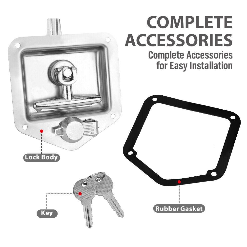 4-Piece T Handle Locks Tool Box With Keys Stainless Steel Trailer Camper Truck.