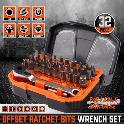 32Piece 1/4" Mini Double Head Screwdriver Bit and Ratchet Set CRV Steel Durable.