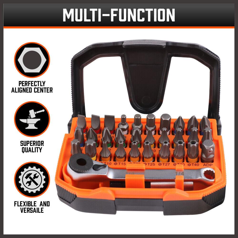 32Piece 1/4" Mini Double Head Screwdriver Bit and Ratchet Set CRV Steel Durable.