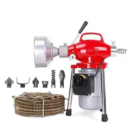 400W Drain Cleaner Electric Eel Rigid Plumbing Sewerage Pipe Machine 6 Cutters.