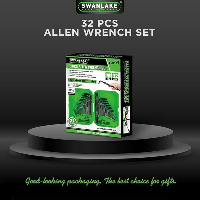SWANLAKE 32PCS Hex Key Set, Allen Wrench Set Inch/Metric MM(0.7mm-10mm) SAE(0.028"-3/8).