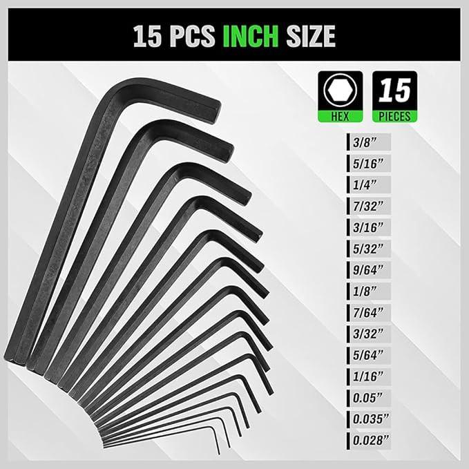 SWANLAKE 32PCS Hex Key Set, Allen Wrench Set Inch/Metric MM(0.7mm-10mm) SAE(0.028"-3/8).