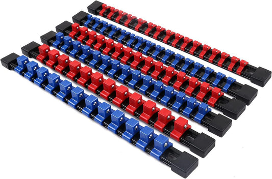 SWANLAKE 6-Piece Socket Organizer Set, Sockets Holder Rack Rail Mountable 86 Sliding Clips, Premium Quality Socket Holders Workshop Organiser.