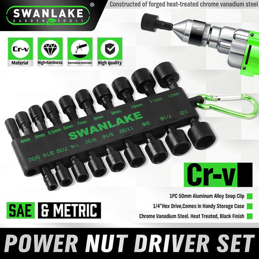 Swanlake 20Pcs Garden Tools Power Nut Driver Set Impact Drill SAE and Metric(will be no tracking).