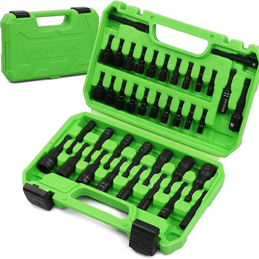 SWANLAKE SWANLAKE 39PCS Magnetic Hex Nut Driver Master Kit,1/4" Quick-Change Hex Shank, SAE & Metric Power Nuts Driver Drill Bit Tools Set,Cr-V Steel.