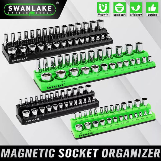 SWANLAKE 4Pc Magnetic Socket Organizer Tray 3/8" 1/4" SAE Metric Socket Holder.