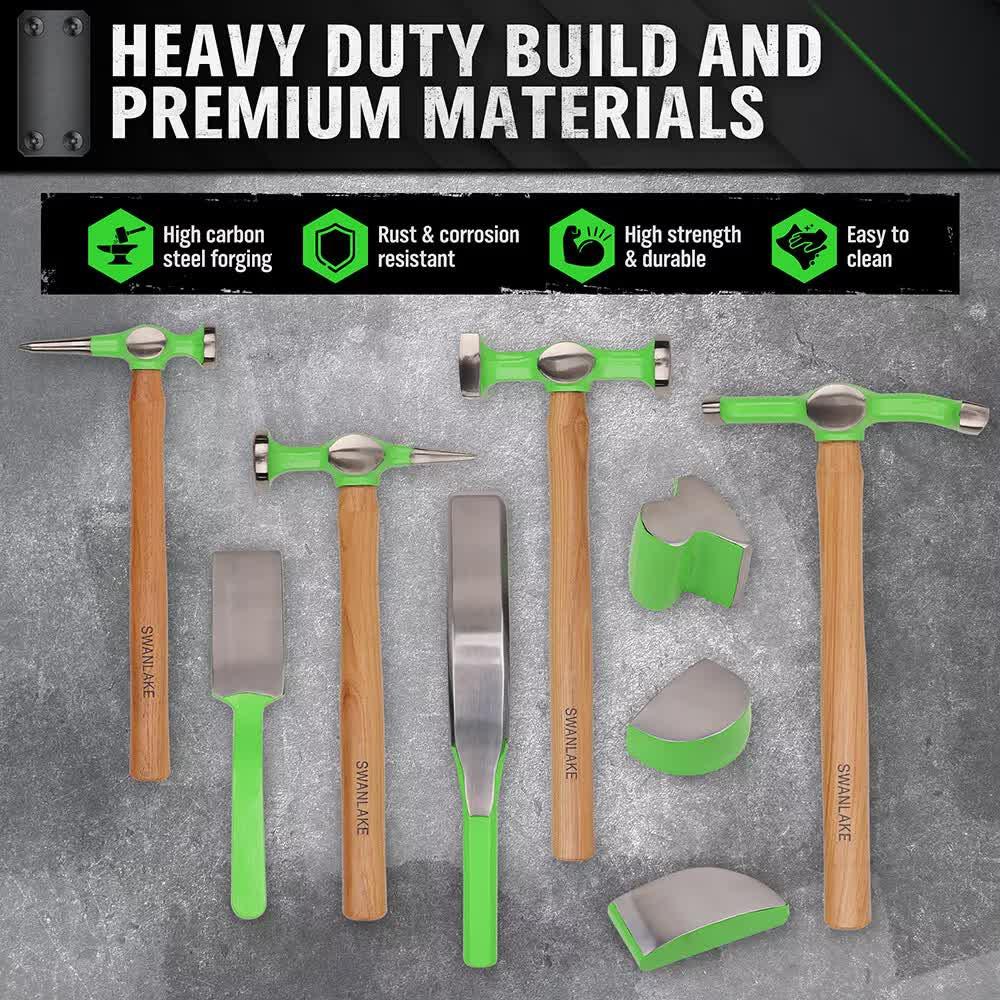 9-Piece Garden Tools Auto Body Hammer Dolly Set Car Body Dent Repair Tool Case.
