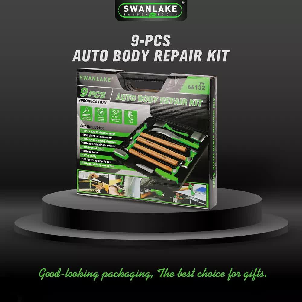 9-Piece Garden Tools Auto Body Hammer Dolly Set Car Body Dent Repair Tool Case.