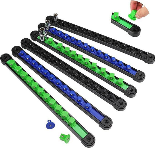 SWANLAKE 6-Piece Swivel Socket Organiser Set, 1/4-Inch x 26 Clips, 3/8-Inch x 26 Clips, 1/2-Inch x 22 Clips, Premium Quality Socket Storage Holders.