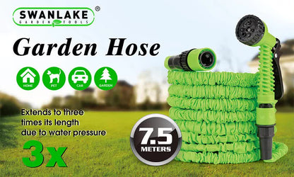 25FT Water Garden Hose Flexible Expandable Pipe Car Wash W/ Spray Nozzle Gun.
