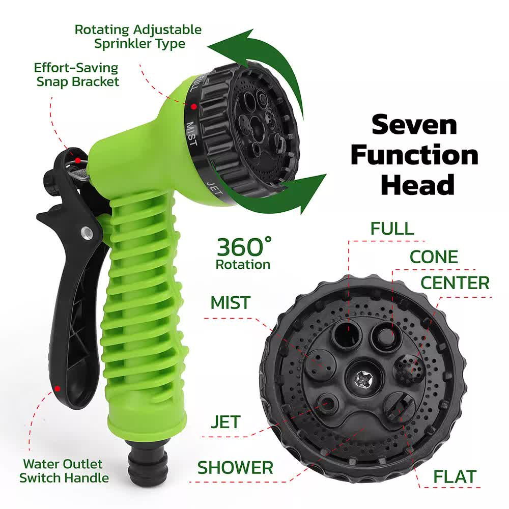 25FT Water Garden Hose Flexible Expandable Pipe Car Wash W/ Spray Nozzle Gun.