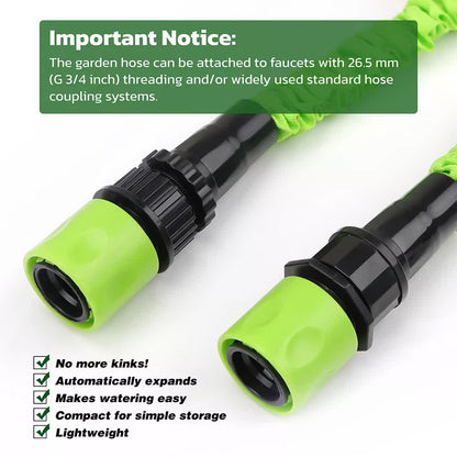 25FT Water Garden Hose Flexible Expandable Pipe Car Wash W/ Spray Nozzle Gun.