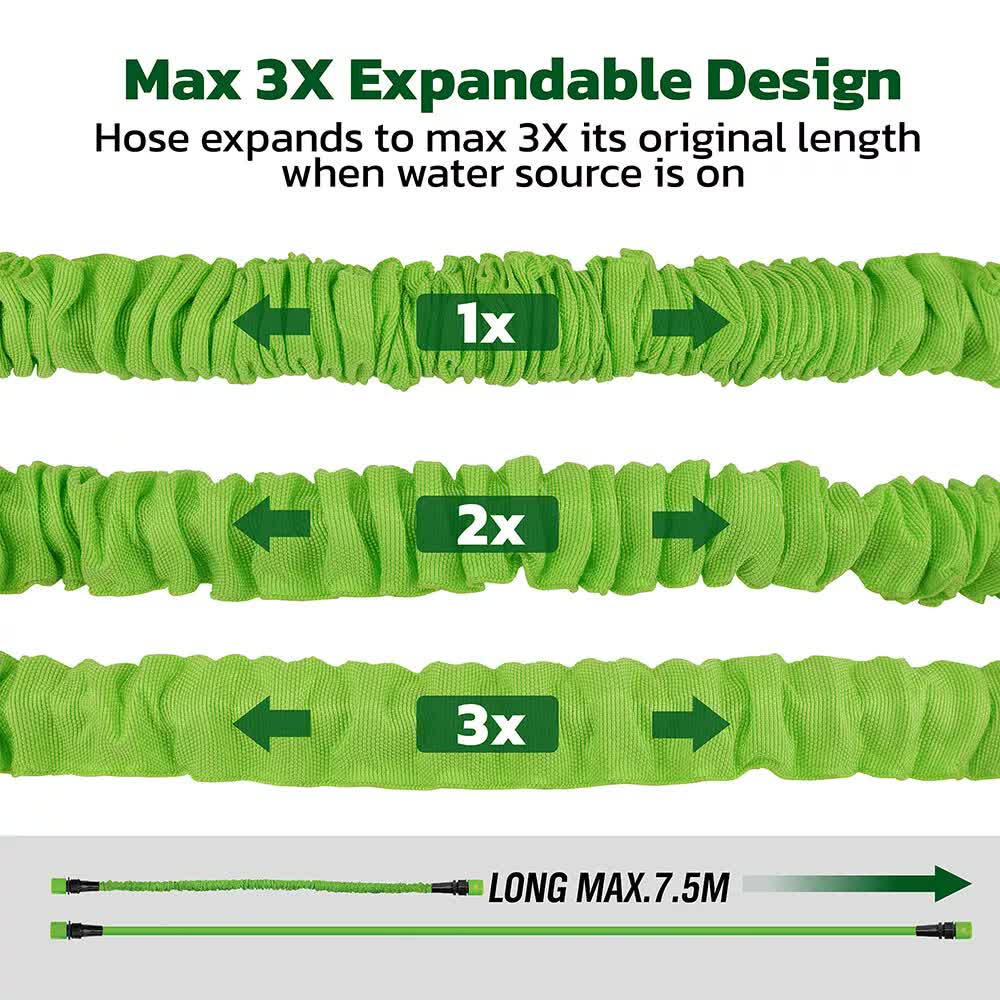 25FT Water Garden Hose Flexible Expandable Pipe Car Wash W/ Spray Nozzle Gun.