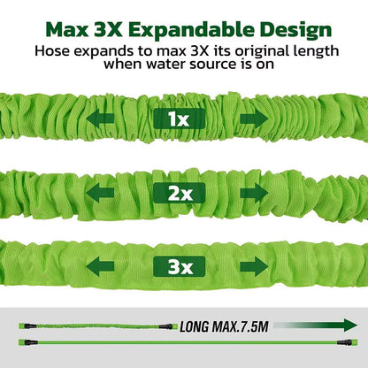 25FT Water Garden Hose Flexible Expandable Pipe Car Wash W/ Spray Nozzle Gun.