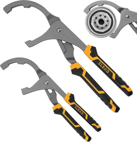 Adjustable Oil Filter Wrench Set - 9" & 12" Pliers for Cars, Trucks, Motorcycles - Durable Carbon Steel, Ergonomic Grip, Easy Access Design.