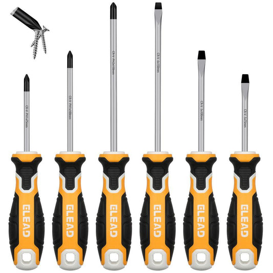 ELEAD 6Pcs Magnetic Screwdriver Set Phillips Slotted Non-Slip Handle Crv.