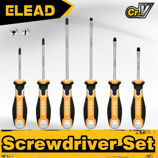 ELEAD 6Pcs Magnetic Screwdriver Set Phillips Slotted Non-Slip Handle Crv.
