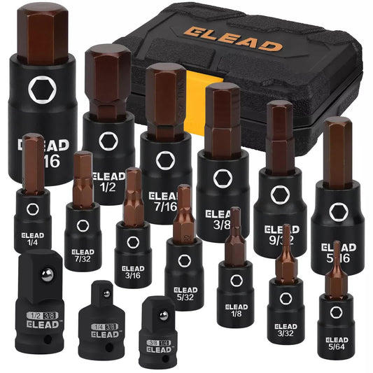 16Pc SAE Hex Bit Impact Socket Set 5/64"-9/16" Allen Socket Set Socket Adapter.
