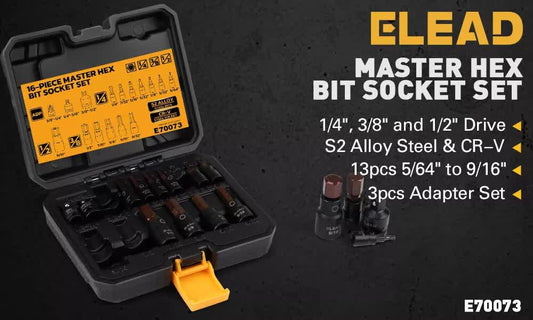 16Pc SAE Hex Bit Impact Socket Set 5/64"-9/16" Allen Socket Set Socket Adapter.