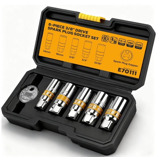6Pcs 3/8" Drive Spark Plug Socket Set Spark Plug Gapper SAE & Metric CR-V Socket.