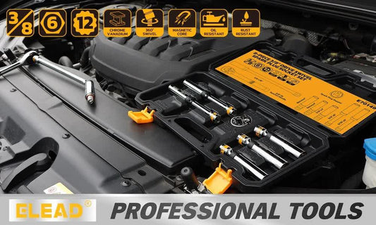 8-Piece 3/8" Drive Magnetic Swivel Spark Plug Socket Set Spark Plug Removal Tool.