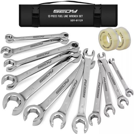 12-Piece Flare Nut Spanner Set Teflon Tape Metric & SAE Brake Line Repairing.