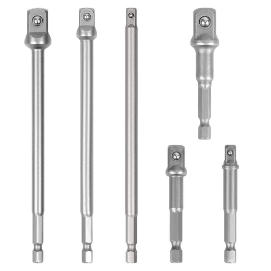 6Pc Drill Socket Adapter Set Long Short Combination Extension Impact Nut Driver.