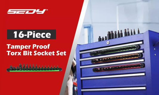 16-Piece Torx Star Bit Socket Set Magnetic Socket Rail Organizer T8-T60 Adapters.