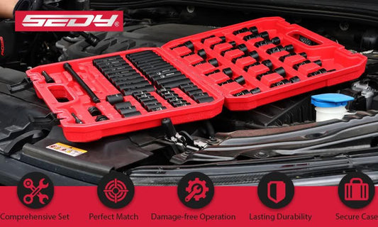 71-Pieces 3/8" Drive Master Impact Socket Set SAE Metric Universal Joint Adapter.