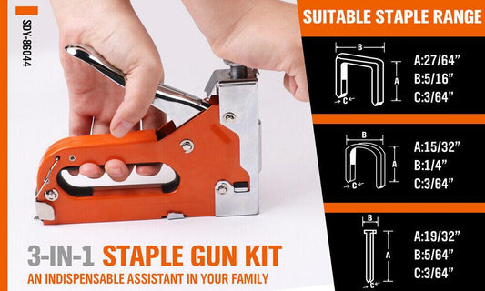 HORUSDY 3in1 Staple Gun Heavy Duty Stapler Fastener Tool Tacker free Staples.