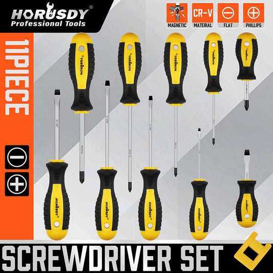 11-Pieces Magnetic Screwdriver Set with Case Magnetizer Demagnetizer Flat Head.