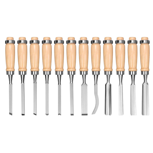 12Pc Wood Carving Chisel Set Knife High Carbon Steel Woodworking Rolling Pouch.