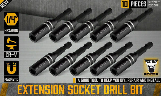 10Pc Magnetic Extension Socket Drill Bit Holder 1/4" Hex Screwdriver Nut Driver.