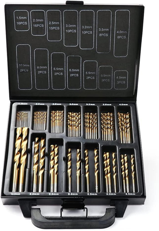 99Pc Drills Set HSS Titanium Coated Wood Plastic Metal Metric 1.5-10mm With Case.