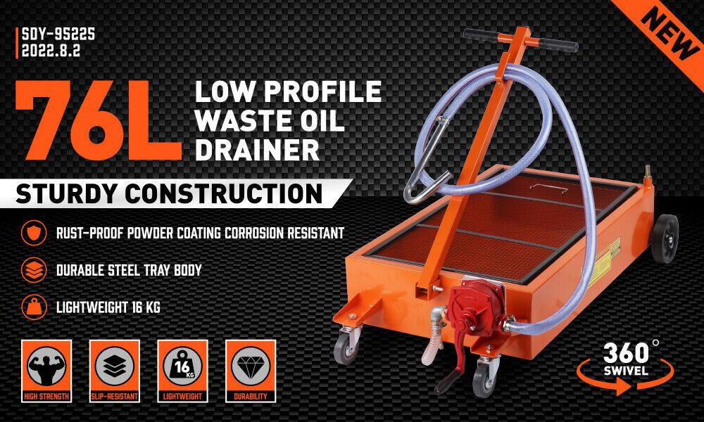 HORUSDY 76L Low Profile Waste Oil Drainer Mobile Workshop Pump Vehicle 4WDÂ Truck.