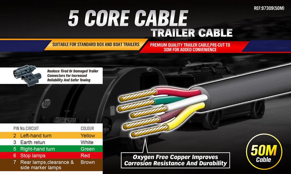 30M x 5 Core Wire Cable Trailer Cable Automotive Boat Caravan Truck Coil V90 PVC.