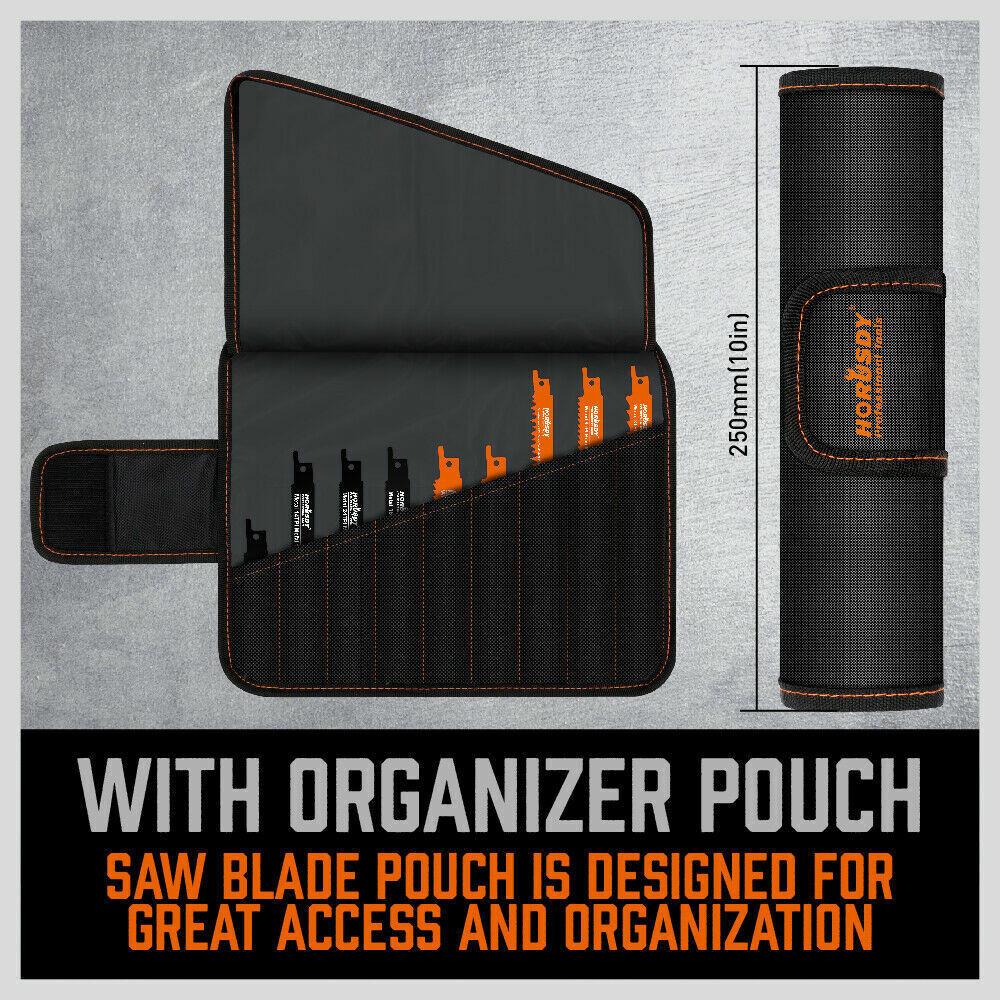 34-Piece Reciprocating Saw Blade Set Wood and Metal Cutting Blades with Storage Pouch.