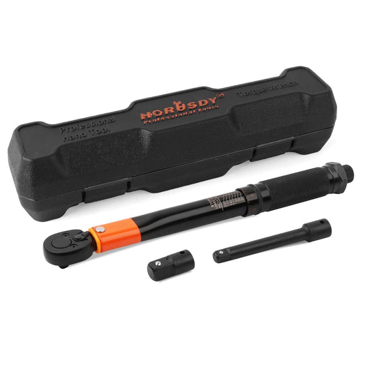 HORUSDY 3Pc 1/4" Drive Click Torque Wrench Ratchet Socket with Adaptor Extension.