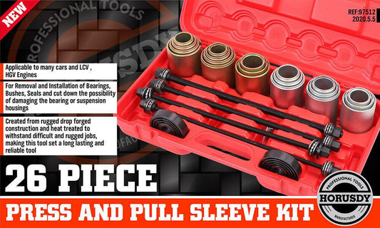 26Pc Universal Press & Pull Sleeve Kit Bush Bearing Remove LCV HGV Engines Tools.