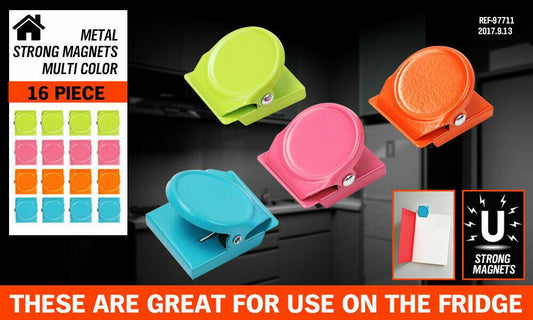 16Pc Magnetic Spring Clamps Magnet Refrigerator Clips Note Holder Fridge Tips.