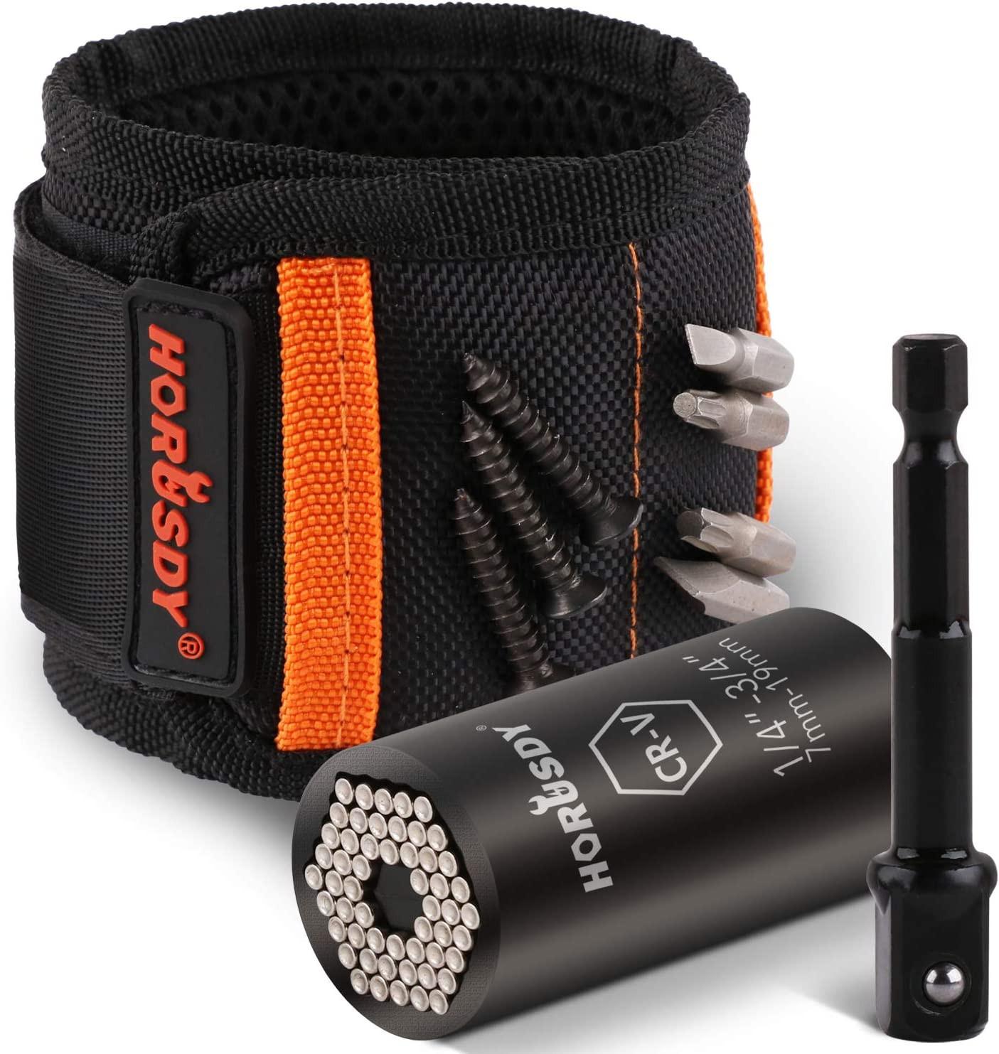 Magnetic Wristband & Universal Socket Grip 7-19mm Magnets Screws Nails Holder.