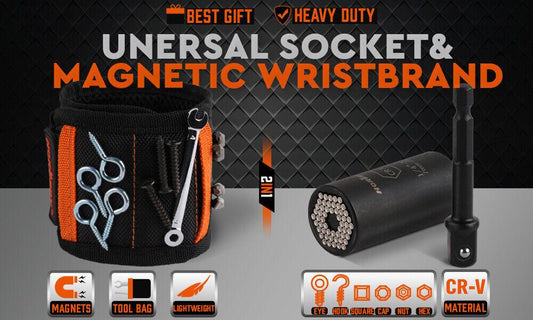 Magnetic Wristband & Universal Socket Grip 7-19mm Magnets Screws Nails Holder.