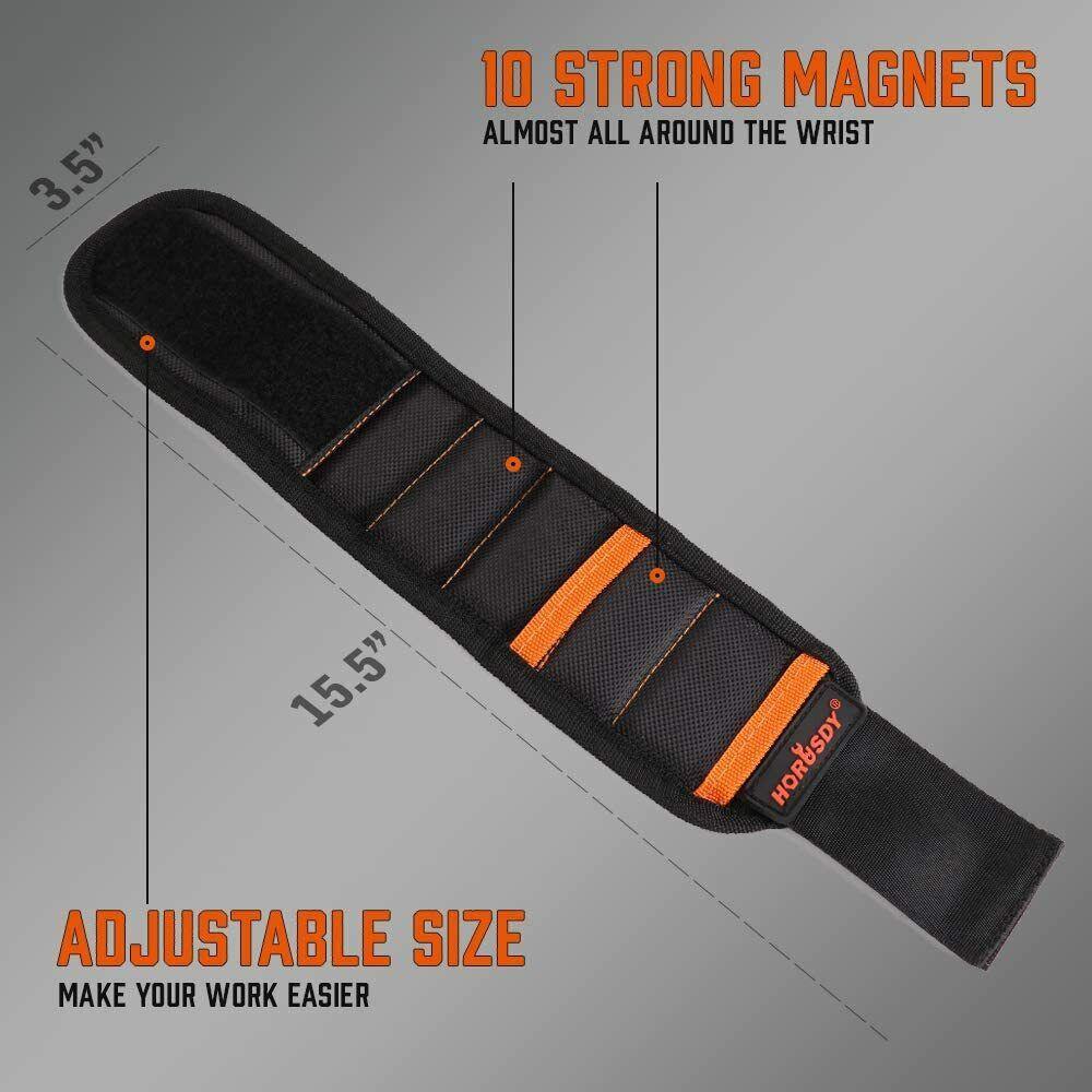 Magnetic Wristband & Universal Socket Grip 7-19mm Magnets Screws Nails Holder.