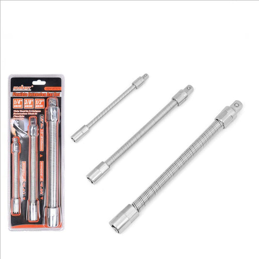 3PC Flexible Socket Extension Bars Shaft Set 1/2" 1/4" 3/8" Drive 10" 8" 6" Long.