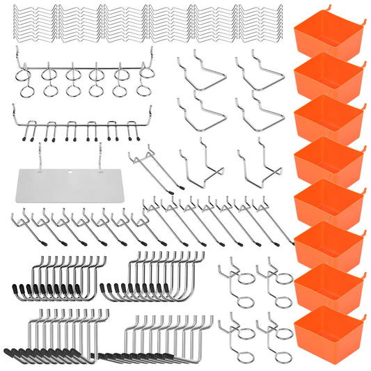 142Pc Pegboard Hooks Set Peg board Hanger Assortment Storage Trays Organizer Bin.