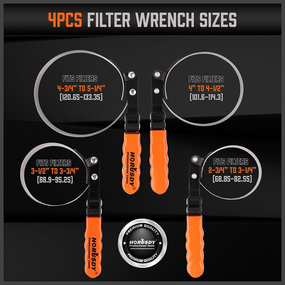 5Pc Oil Filter Wrench Set Swivel Grip Steel Belt Spanner Universal Filter Remove.