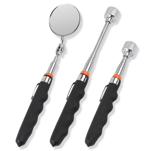 3Pc Magnetic Pick Up Tool & Swivel Inspection Mirror Telescoping Rod Heavy Duty.