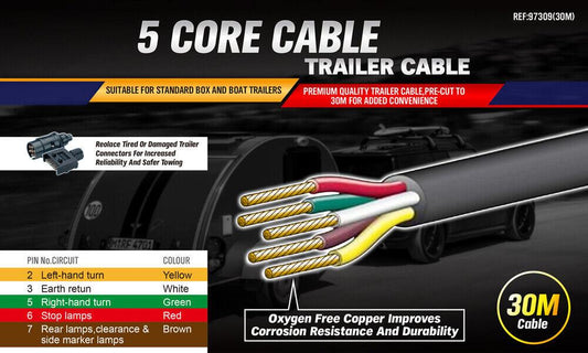 30M X 7 Core Wire Cable Trailer Cable Automotive Boat Caravan Truck Coil V90 PVC.