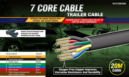 20M X 7 Core Wire Cable Trailer Cable Automotive Boat Caravan Truck Coil V90 PVC.